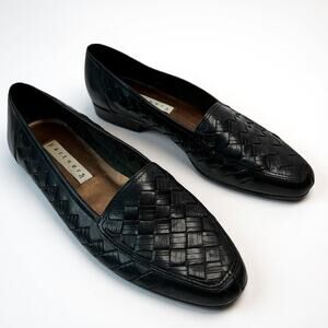 Partners Woven Huarache Leather Loafers Flats Slip-on Black Size 7.5M Square Toe